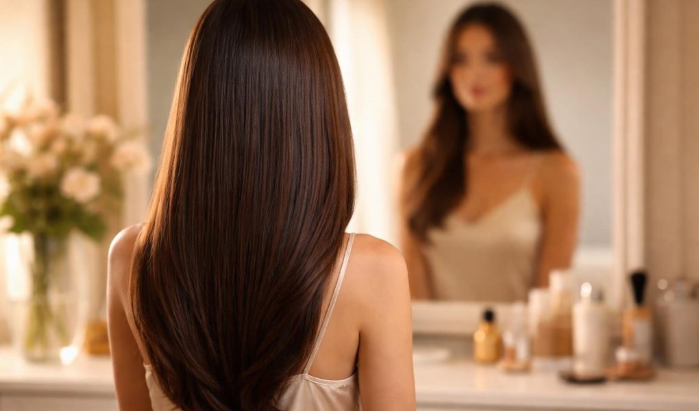femme-cheveux-lisses-miroir-comptoir-cosmetiques