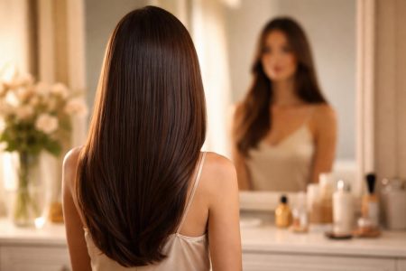 femme-cheveux-lisses-miroir-comptoir-cosmetiques