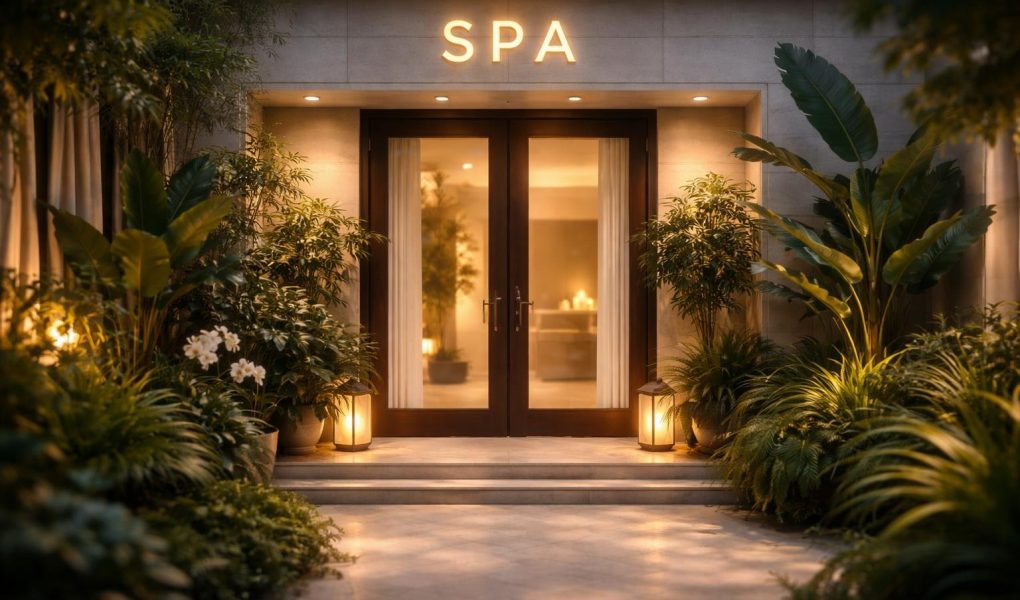 entree-spa-facade-moderne-plantes
