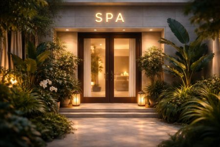 entree-spa-facade-moderne-plantes