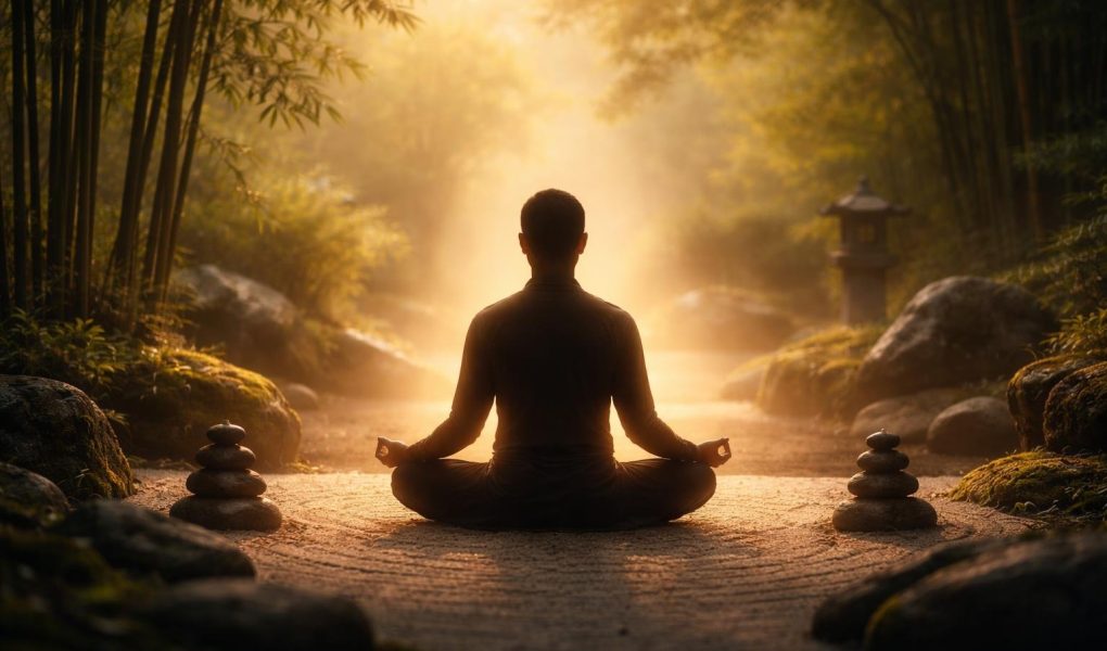 silhouette-meditation-jardin-zen-tranquilite