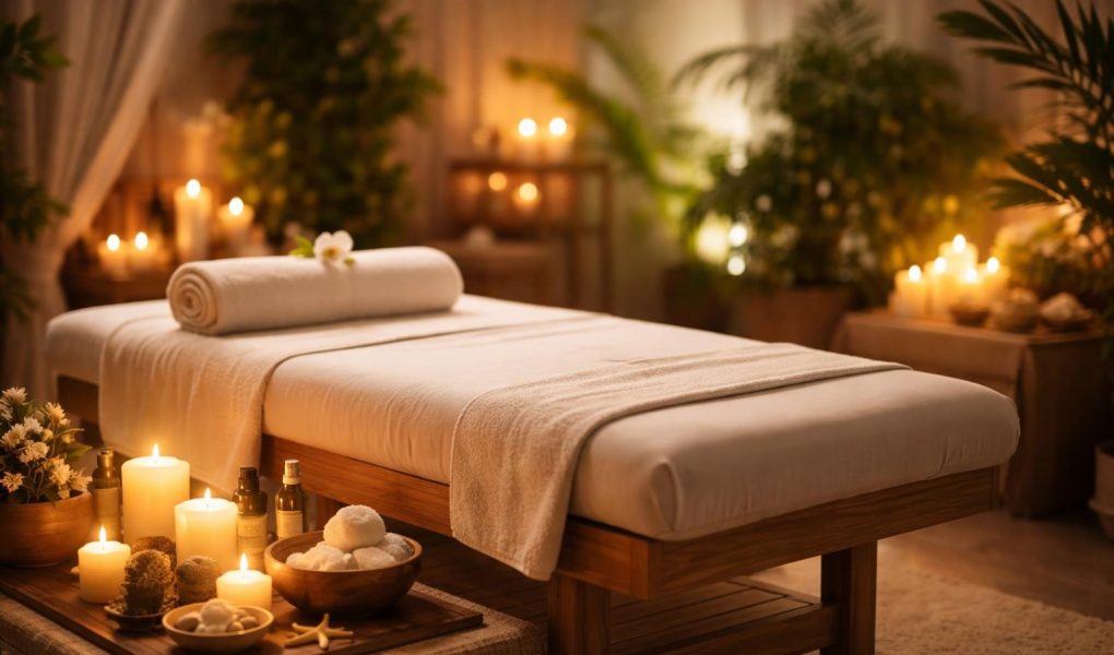 table-massage-bougies-plantes-spa