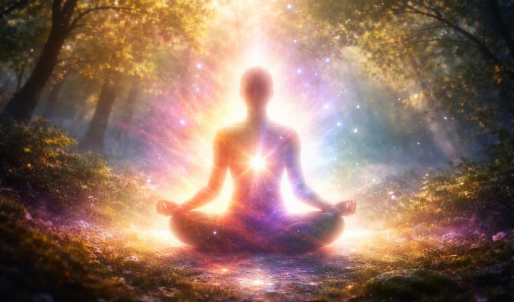 silhouette-meditation-aura-lumiere-arbres