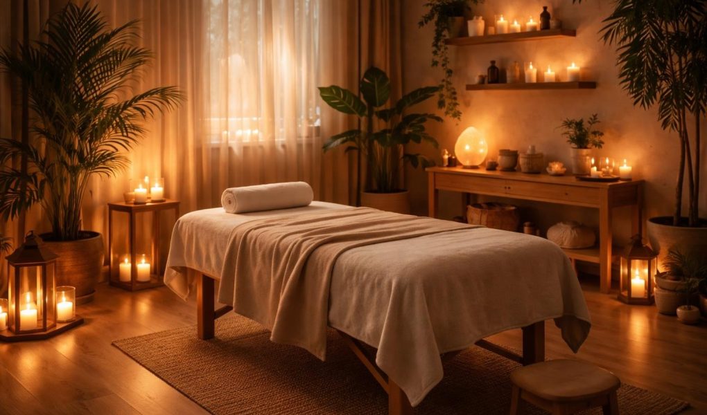 espace-massage-lumiere-bougies-plantes