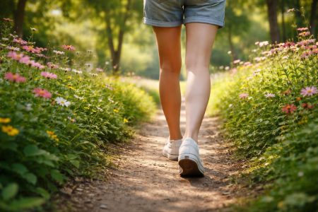 jambes-marche-parc-fleurs-colorées
