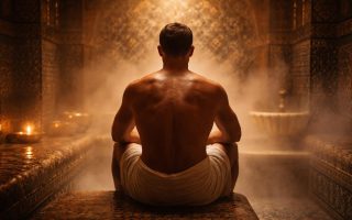 homme-hammam-vapeur-mosaique-colorée