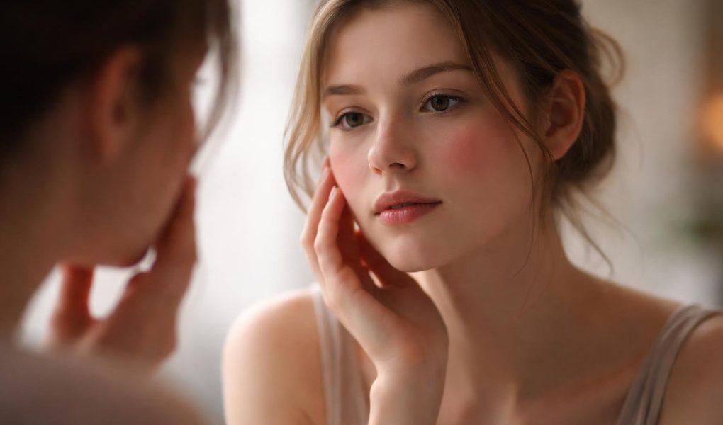 personne-reflet-miroir-visage-teint-rose