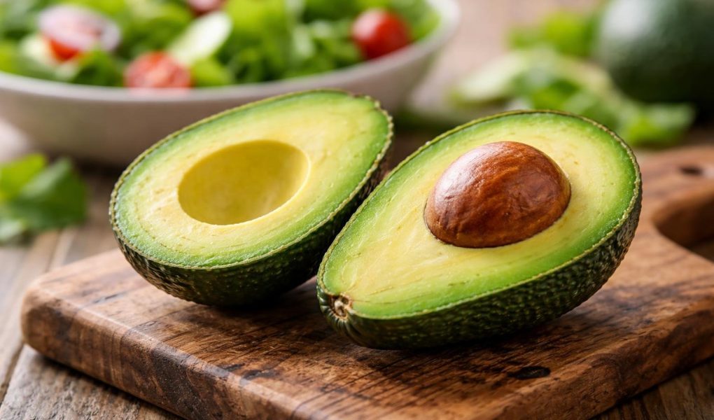 avocat-coupe-planche-bois-salade