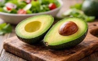 avocat-coupe-planche-bois-salade