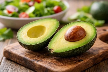 avocat-coupe-planche-bois-salade