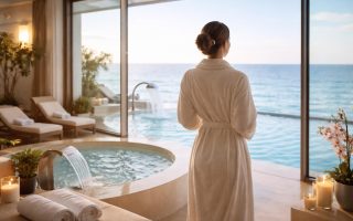 femme-peignoir-baie-vitrée-mer