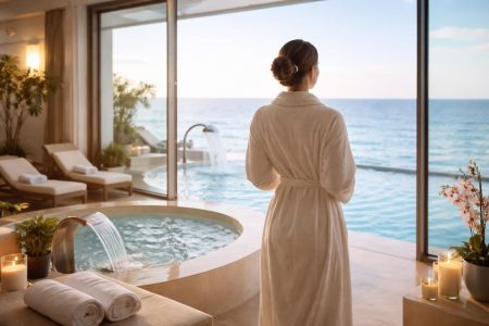femme-peignoir-baie-vitrée-mer